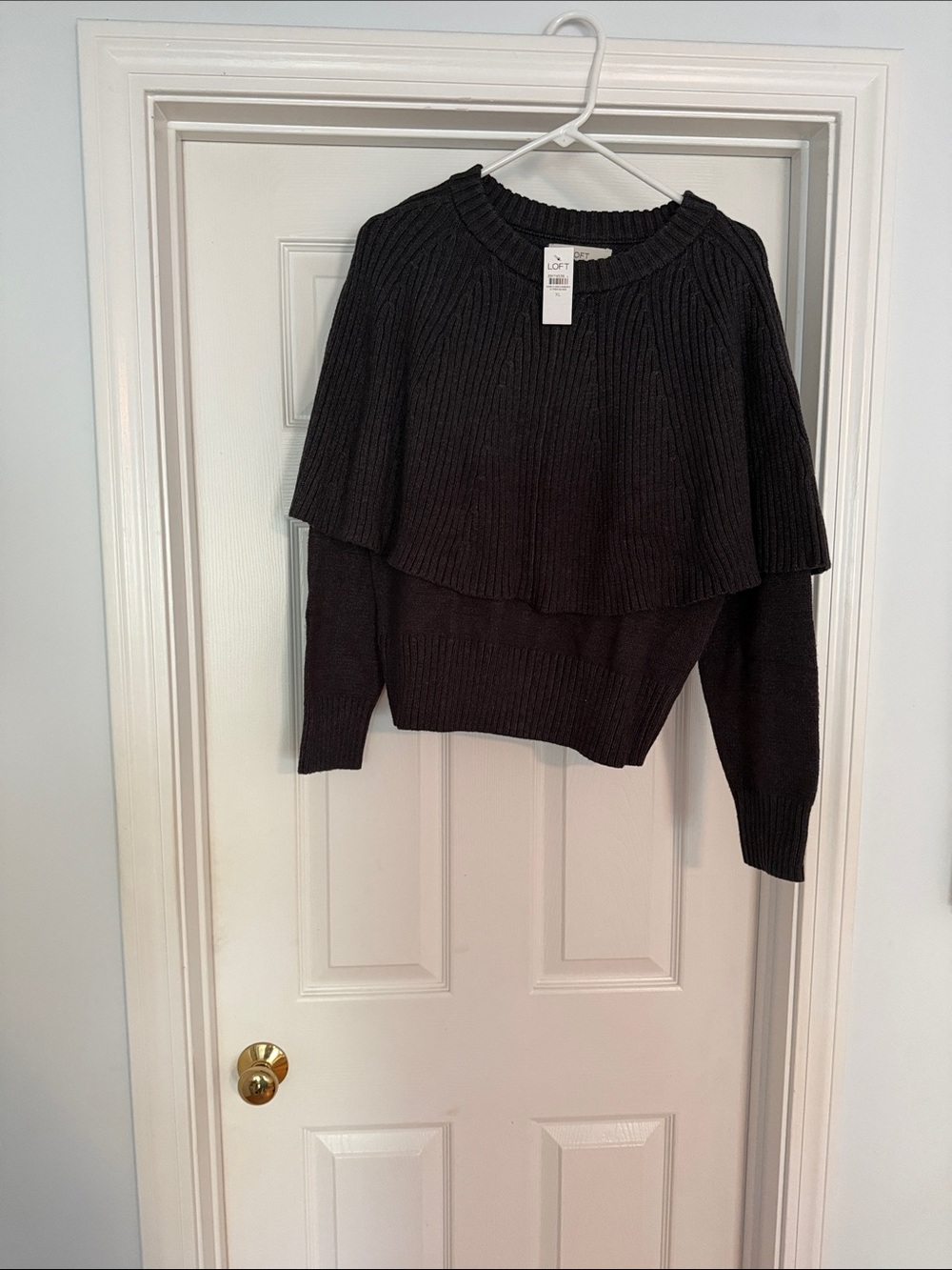 LOFT Black Cape Style Layered Ribbed Sweater